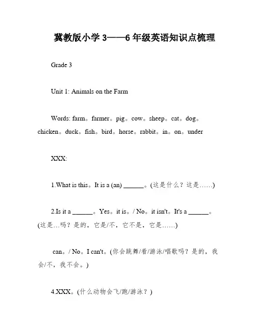 冀教版小学3——6年级英语知识点梳理