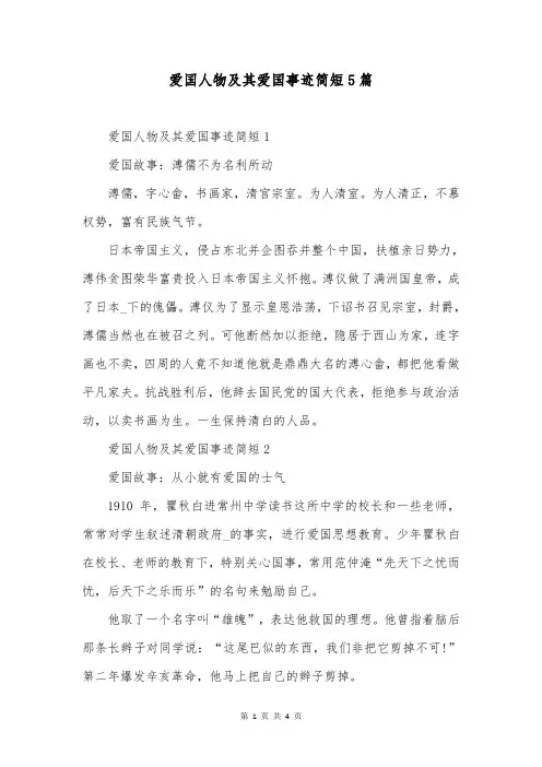 爱国人物及其爱国事迹简短5篇
