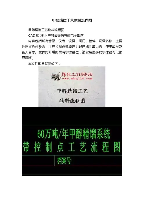 甲醇精馏工艺物料流程图