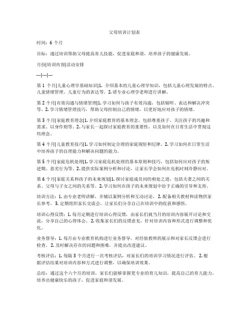 父母培训计划表