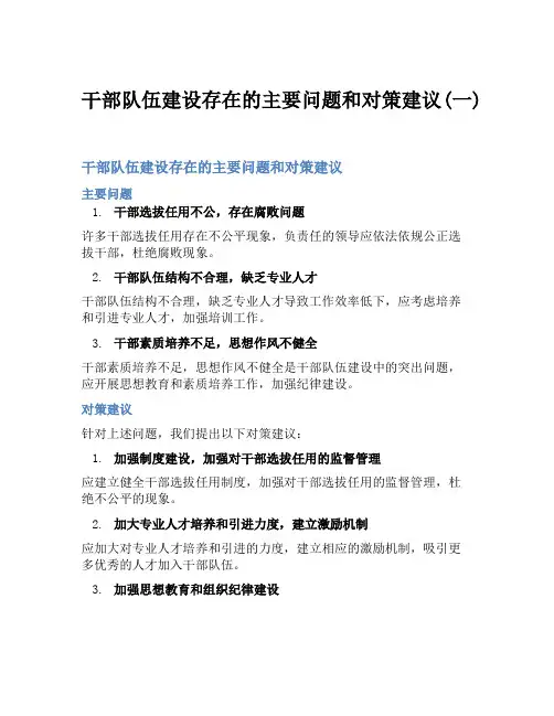 干部队伍建设存在的主要问题和对策建议(一)