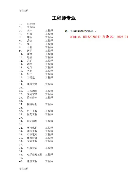 (整理)工程师职称评定专业分类