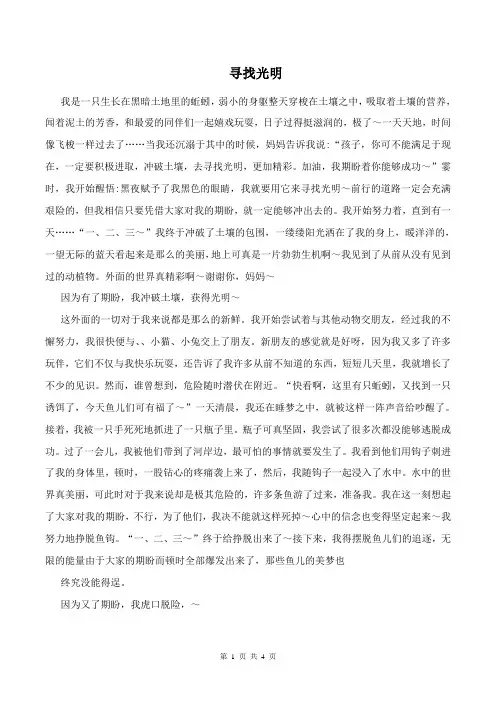 初中作文范文寻找光明