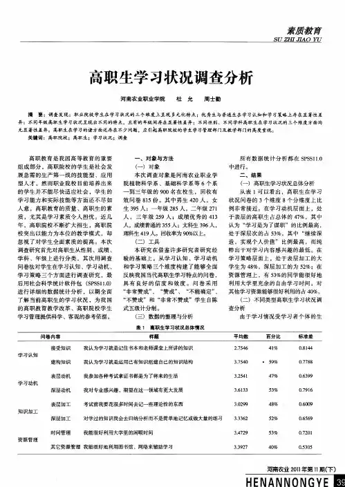 高职生学习状况调查分析