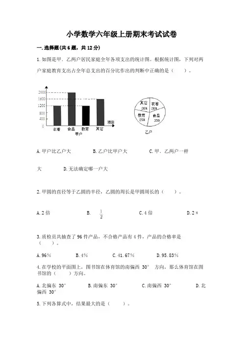 小学数学六年级上册期末考试试卷含答案(典型题)(1)