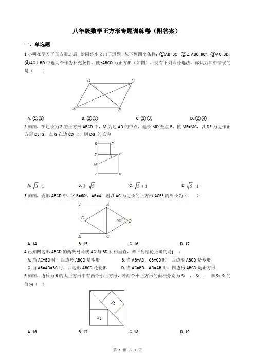 八年级数学正方形专题训练卷(附答案)