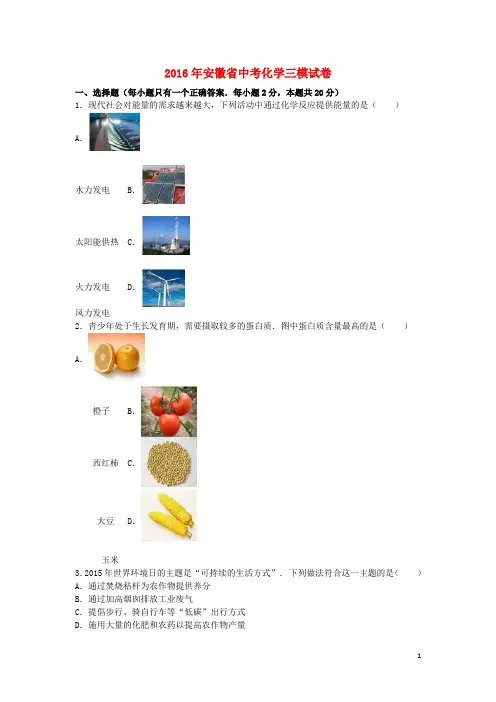 安徽省中考化学三模试卷(含解析)