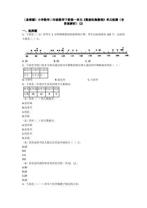 (易错题)小学数学二年级数学下册第一单元《数据收集整理》单元检测(含答案解析)(2)