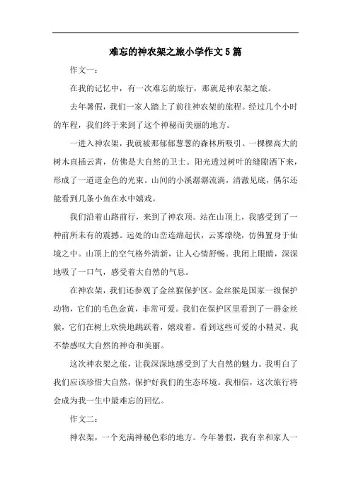 难忘的神农架之旅小学作文5篇