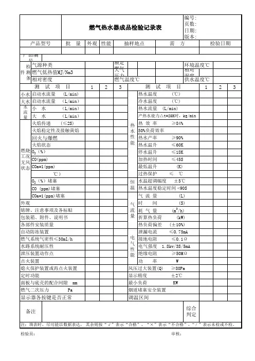 燃气热水器(成品)检验原始记录1