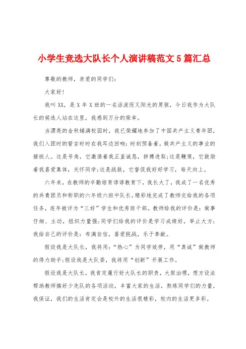 小学生竞选大队长个人演讲稿范文5篇汇总