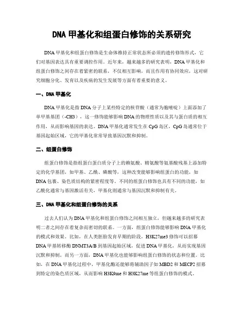DNA甲基化和组蛋白修饰的关系研究