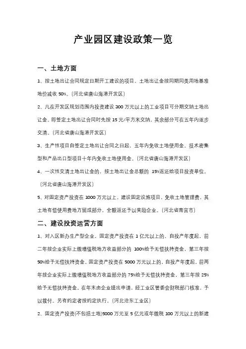 产业园区建设政策一览