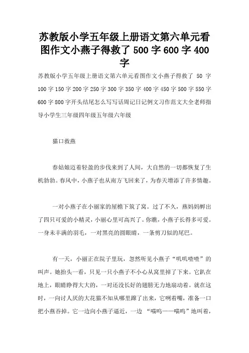 苏教版小学五年级上册语文第六单元看图作文小燕子得救了500字600字400字