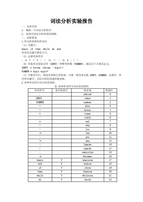 编译原理实验报告-词法分析