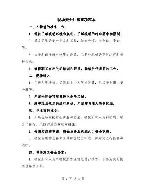 现场安全注意事项范本