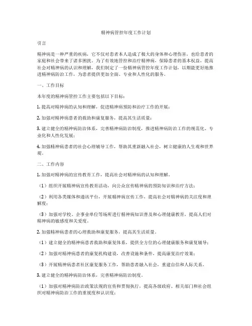 精神病管控年度工作计划