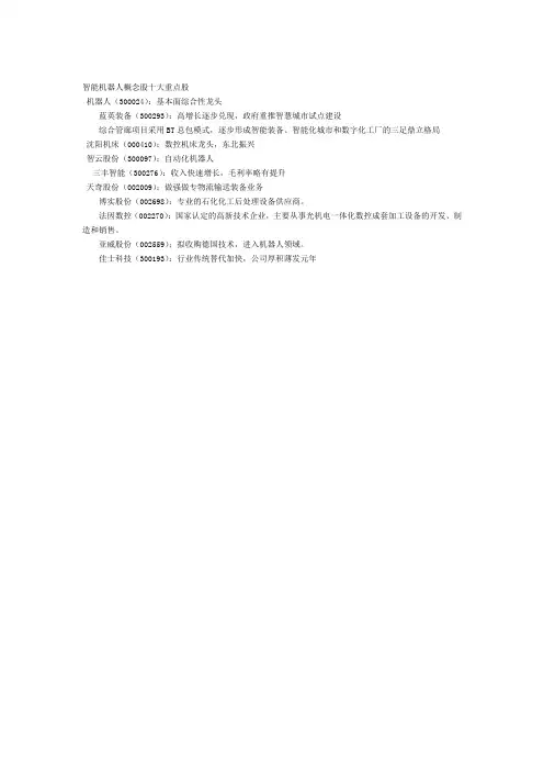 智能机器人概念股十大重点股