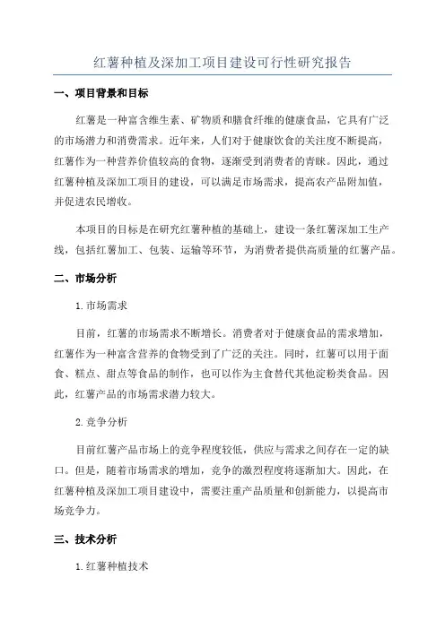 红薯种植及深加工项目建设可行性研究报告