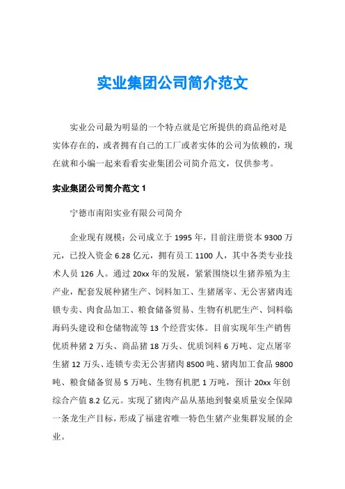 实业集团公司简介范文