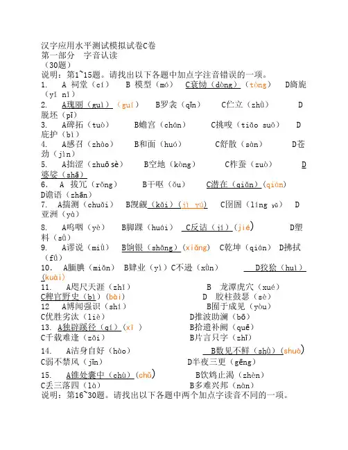 汉字应用水平测试模拟试卷C卷