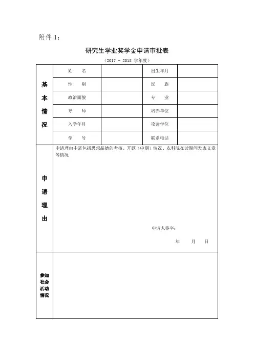 学业奖学金申请审批表