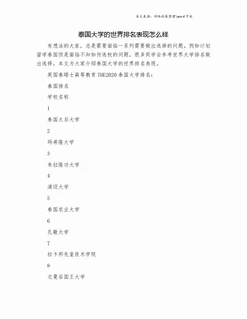 泰国大学的世界排名表现怎么样.doc