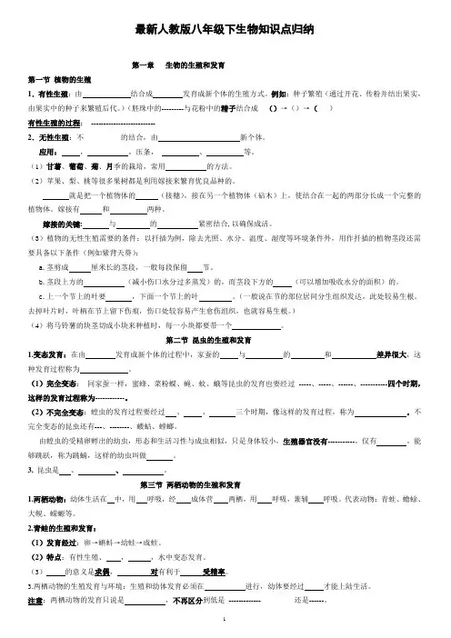 最新人教版八年级生物下册知识点汇总背诵版