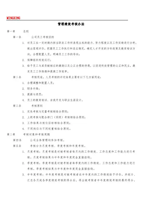 2019年管理绩效考核办法