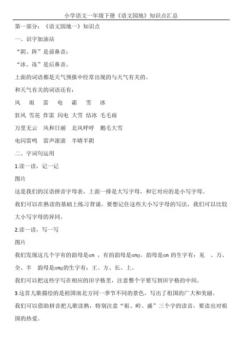 小学语文一年级下册《语文园地》知识点汇总
