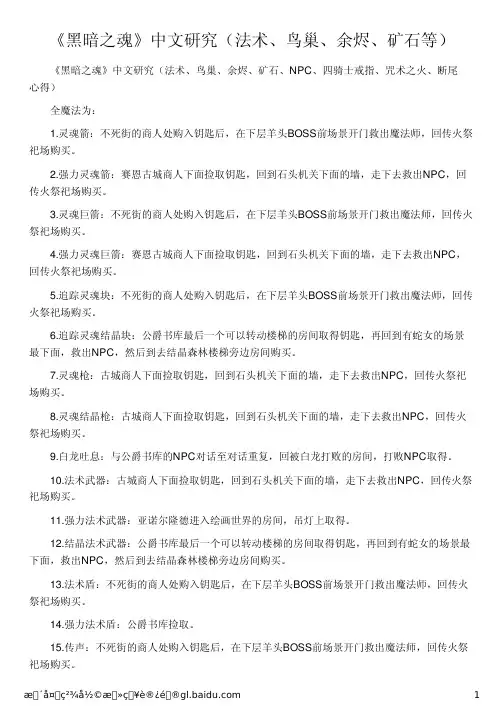 《黑暗之魂》中文研究(法术、鸟巢、余烬、矿石等)