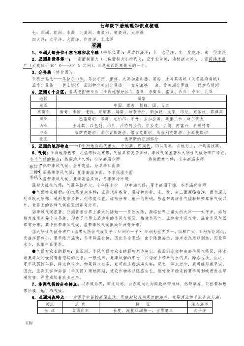 七年级地理(下册)知识点梳理