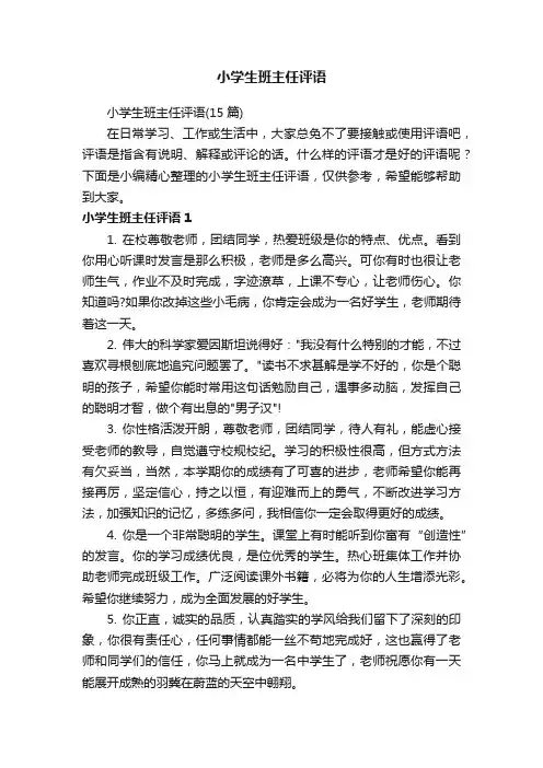 小学生班主任评语 2
