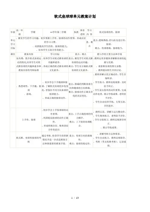 软式垒球球单元教学计划