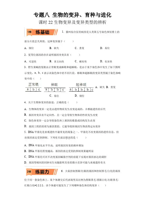 2023年高考等级考生物一轮复习多维练(全国通用)22 生物变异及变异类型的辨析(含详解)