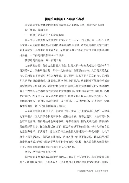 供电公司新员工入职成长有感_心得体会