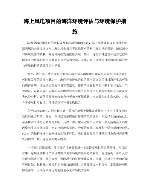 海上风电项目的海洋环境评估与环境保护措施
