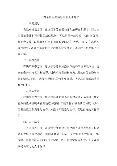 对单位主要领导的意见和建议