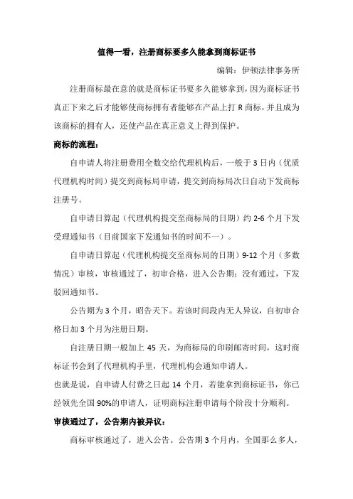 值得一看,注册商标要多久能拿到注册证书