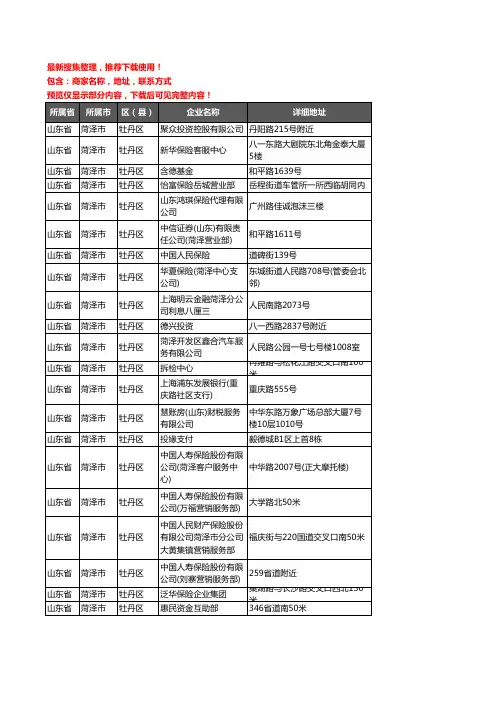 新版山东省菏泽市牡丹区保险企业公司商家户名录单联系方式地址大全218家