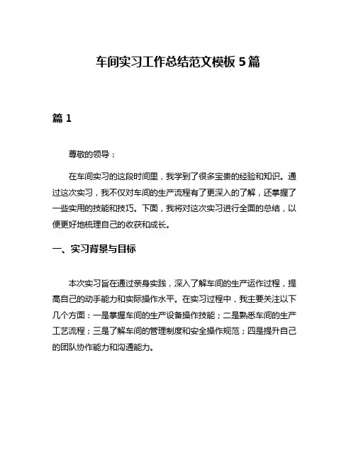 车间实习工作总结范文模板5篇