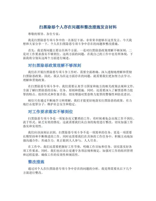 扫黑除恶个人存在问题和整改措施发言材料