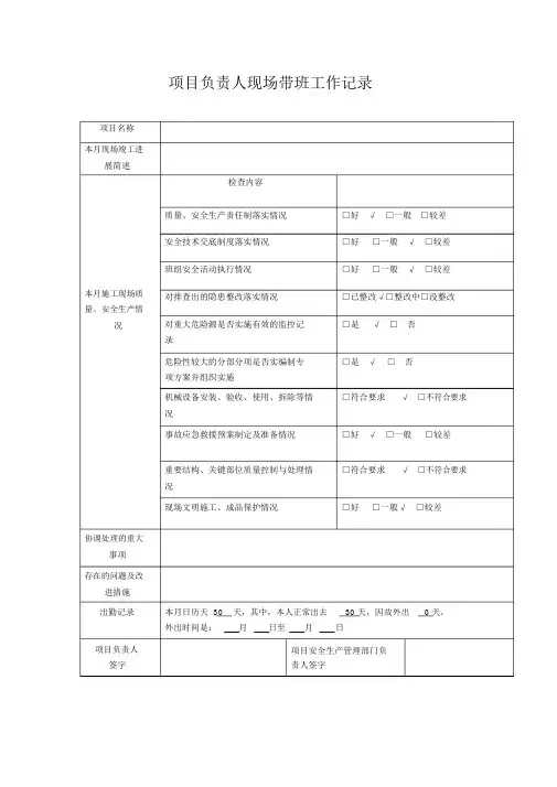 项目负责人现场带班记录范文.docx
