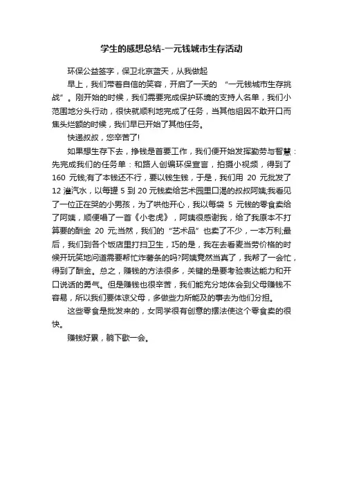 学生的感想总结-一元钱城市生存活动