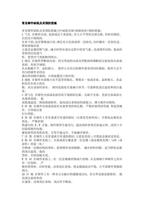 灰铸铁缺陷及预防措施