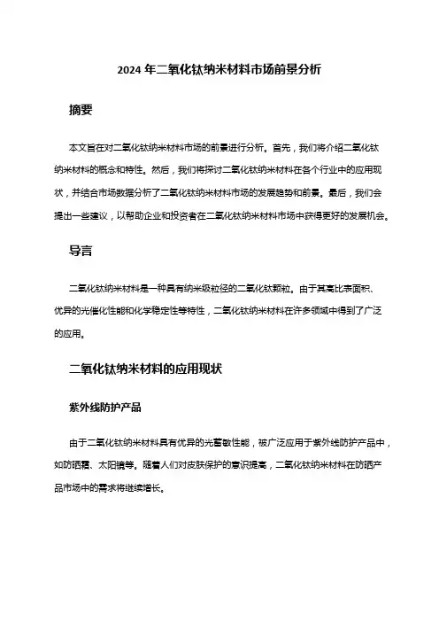 2024年二氧化钛纳米材料市场前景分析