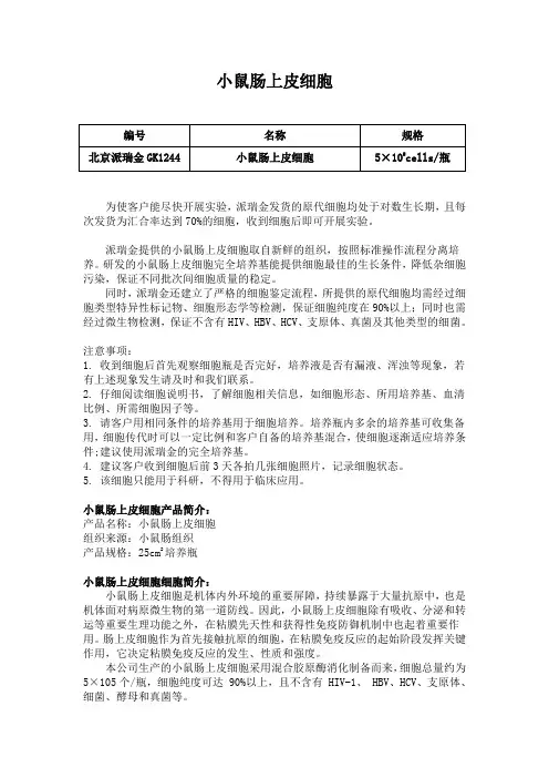 小鼠肠上皮细胞使用说明