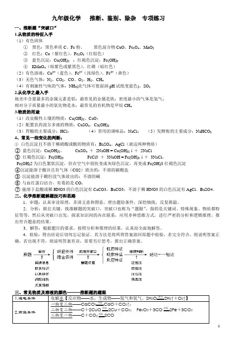 九年级化学推断题、物质鉴别、离子共存专题突破