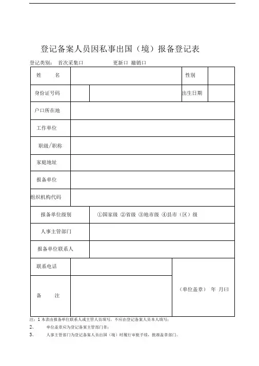 登记备案人员因私事出国(境)报备登记表