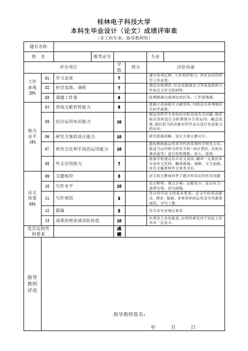 桂林电子工业大学 毕业设计(论文)成绩评审表(非工科专业用)